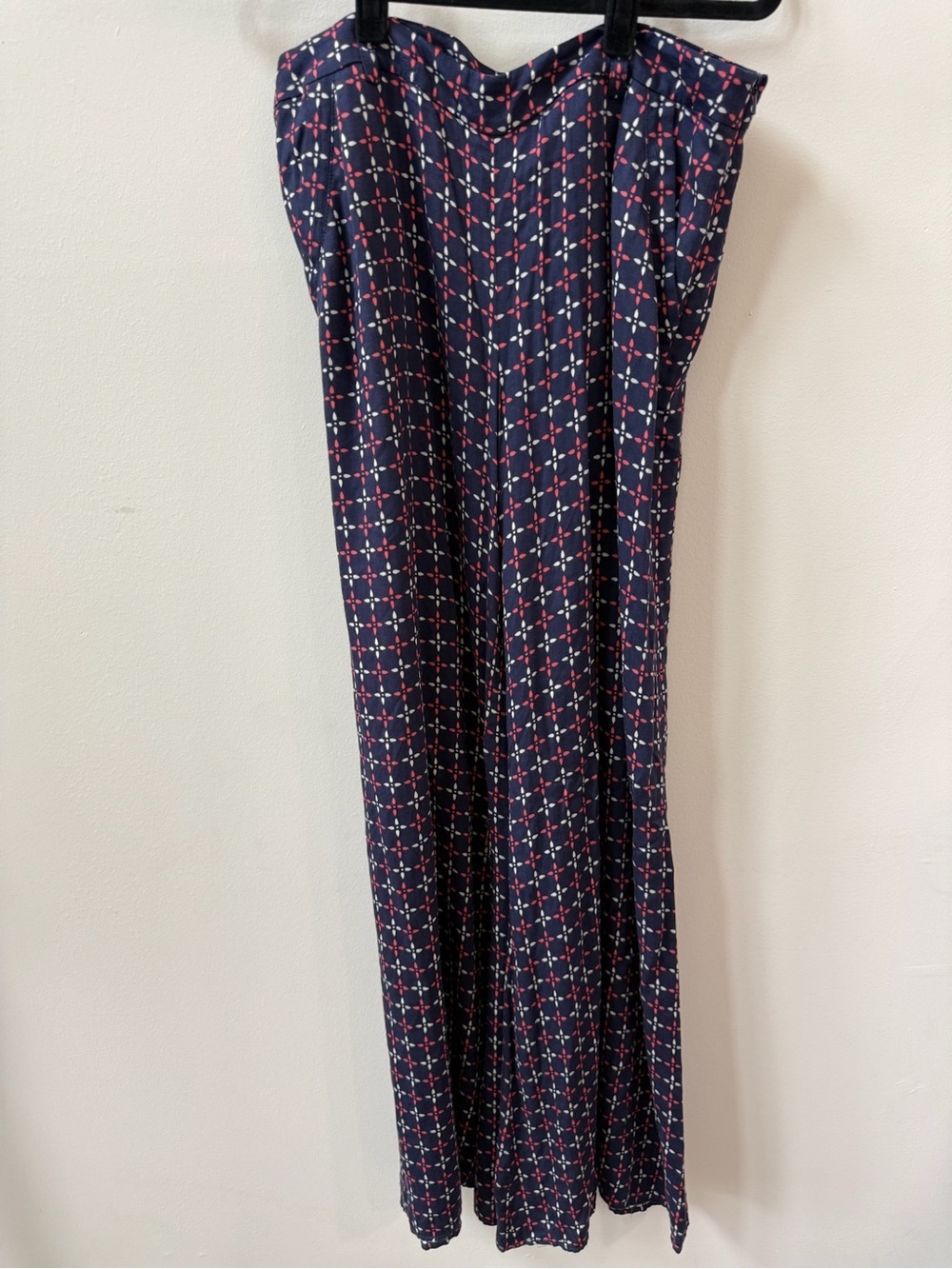 Anthropologie Cartonnier Navy Blouse with Pink and White Geometric Floral Print